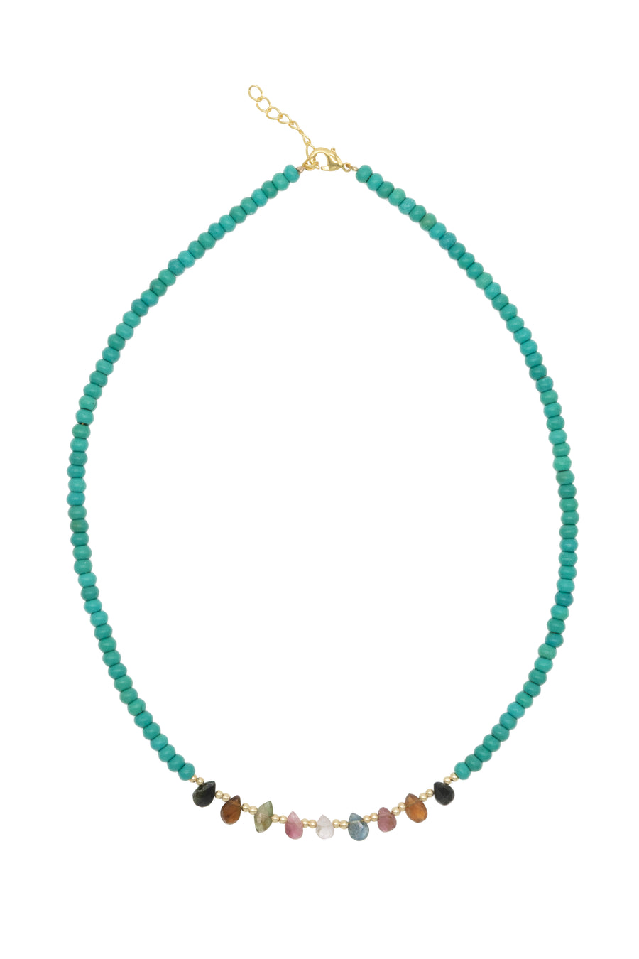 Collar corto con gotas de piedras naturales y gotas de turmalina