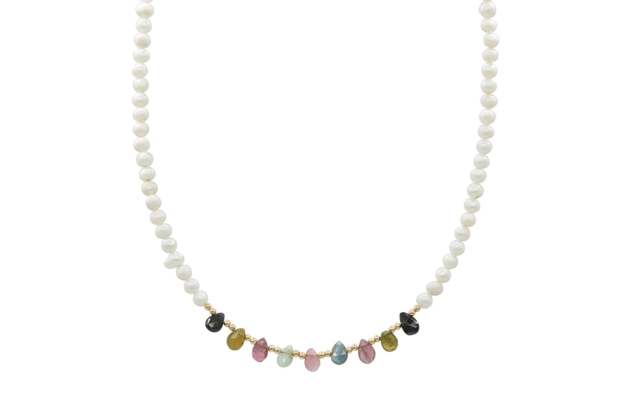Collar corto con gotas de piedras naturales y gotas de turmalina