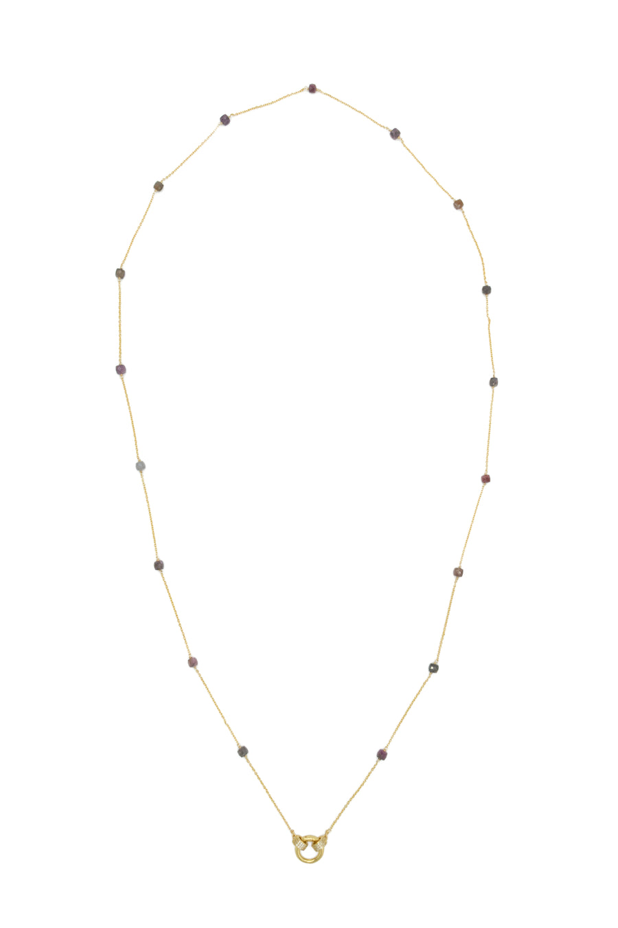 Collar largo de turmalina engarzada broche redondo