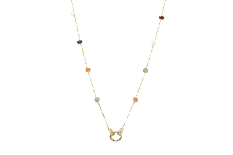 Collar largo con amatista corte rondel multicolor y broche circular