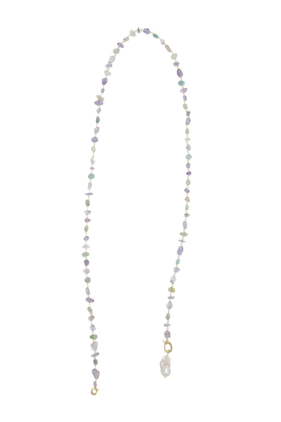 Collar engarzado amatista y aquamarina con perla barroca