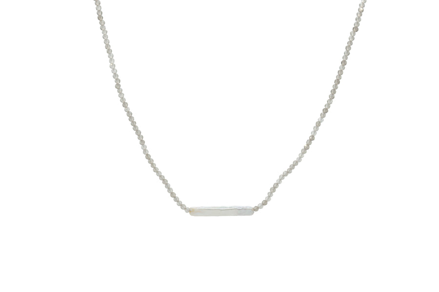 Collar corto labradorita y perla larga