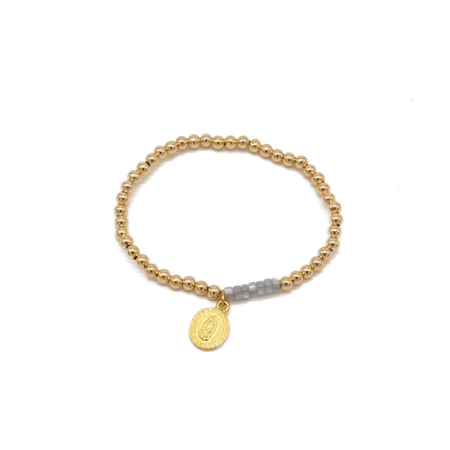 Pulsera de Virgen de Guadalupe con bolitas y linea gris