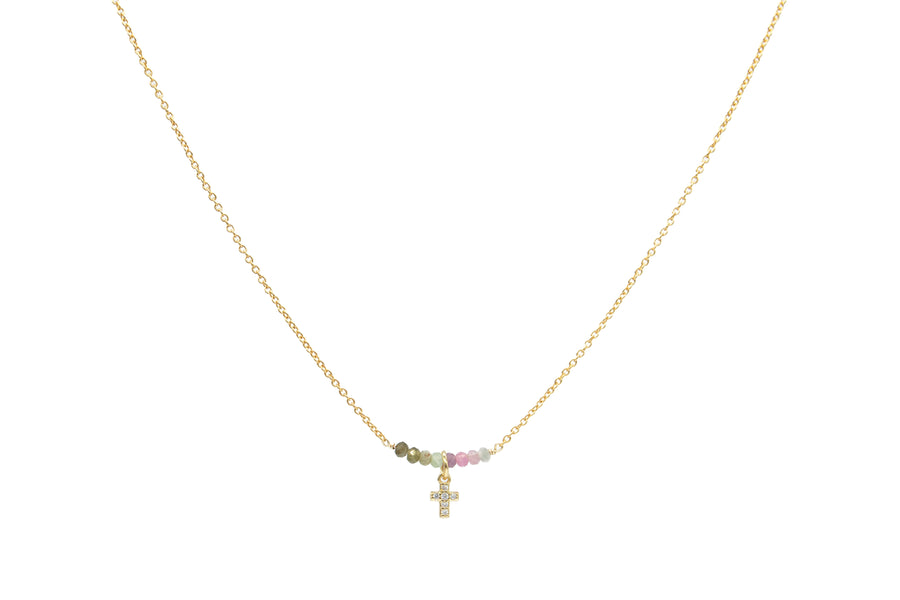 Collar línea turmalina con mini cruz de zirconias
