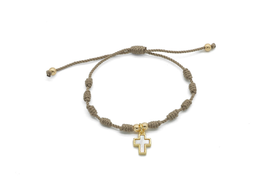 Pulsera decenario con cruz madre perla