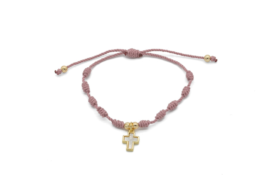 Pulsera decenario con cruz madre perla