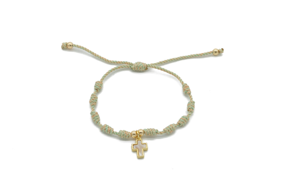 Pulsera decenario con cruz madre perla