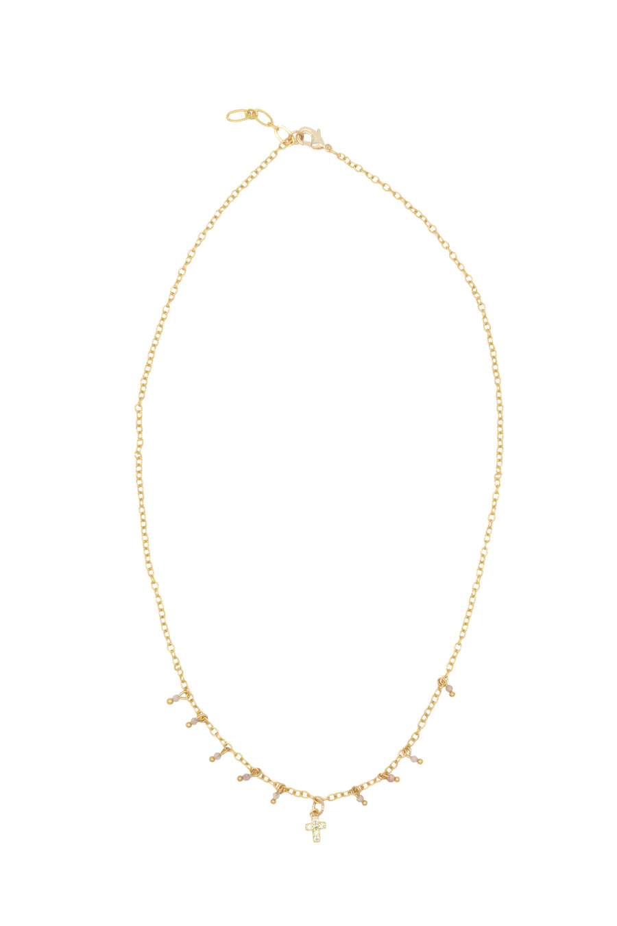 Collar de cruz con turmalinas colgando