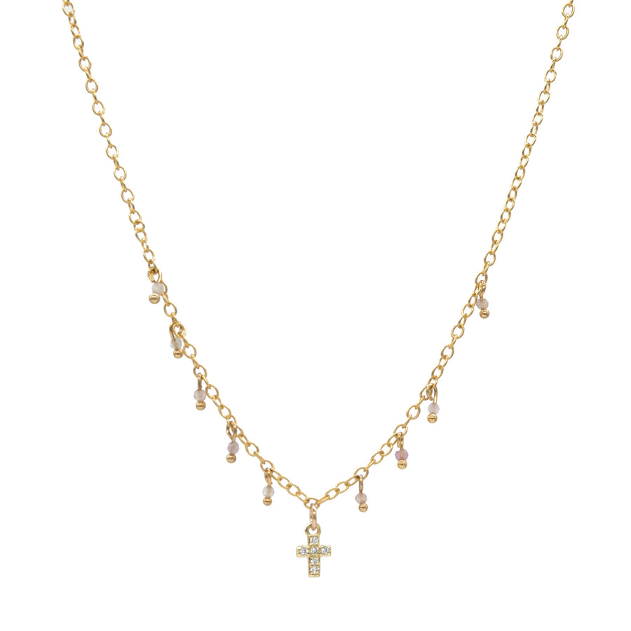 Collar de cruz con turmalinas colgando