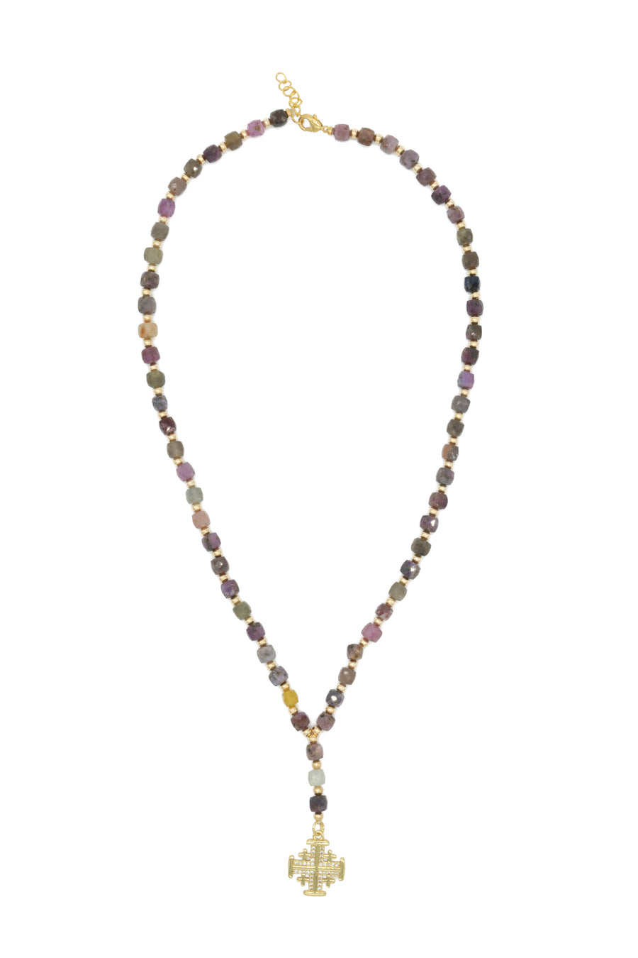 Collar cruz Jerusalem rubí sin pulir