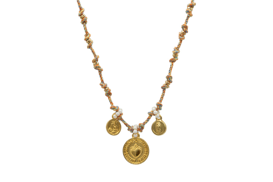 Collar charms Escapulario, Sagrado Corazón y Virgen de Guadalupe