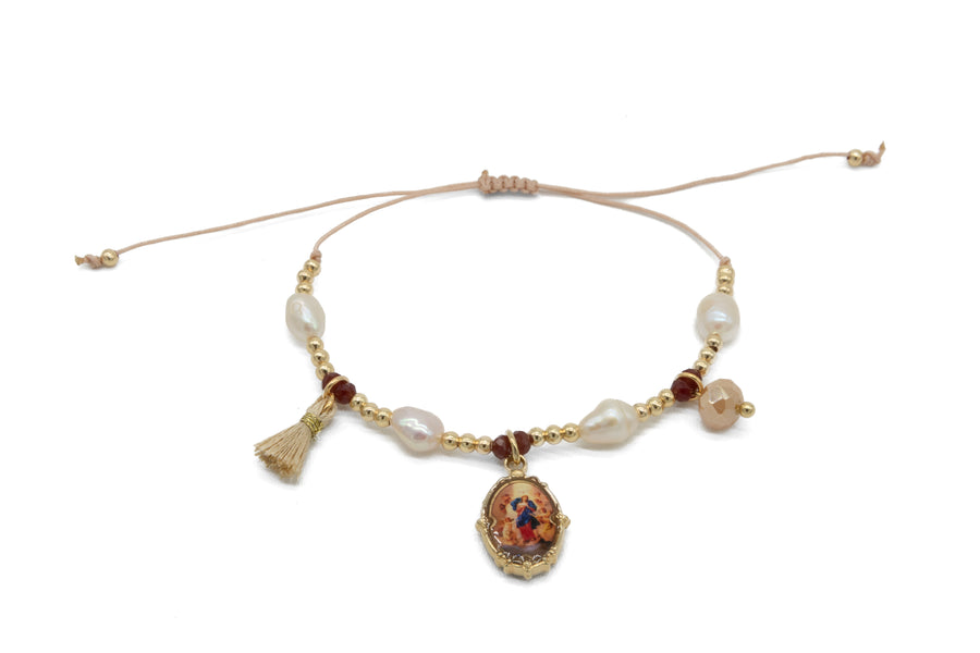 Pulsera ajustable con perlas de Virgen Desatanudos