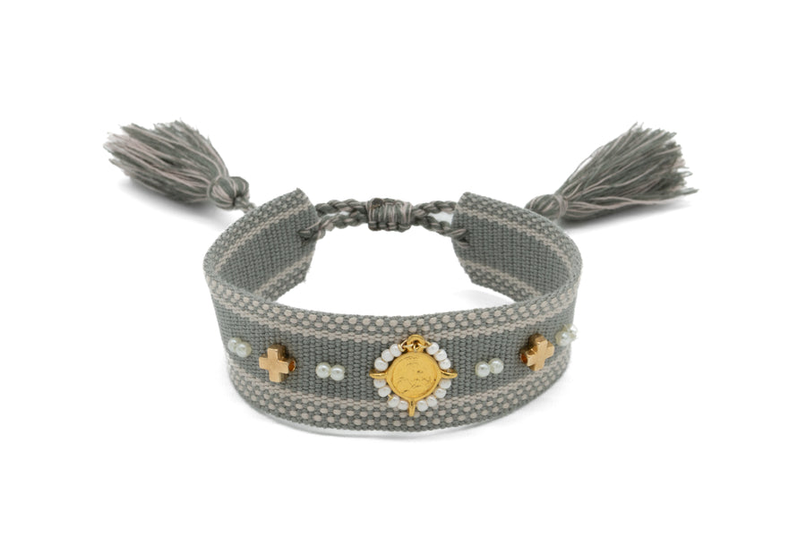 Pulsera Escapulario bordado sobre tejido ancho