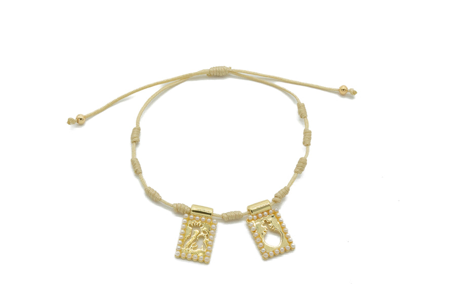 Pulsera ajustable de Escapulario bordado con mini perlas
