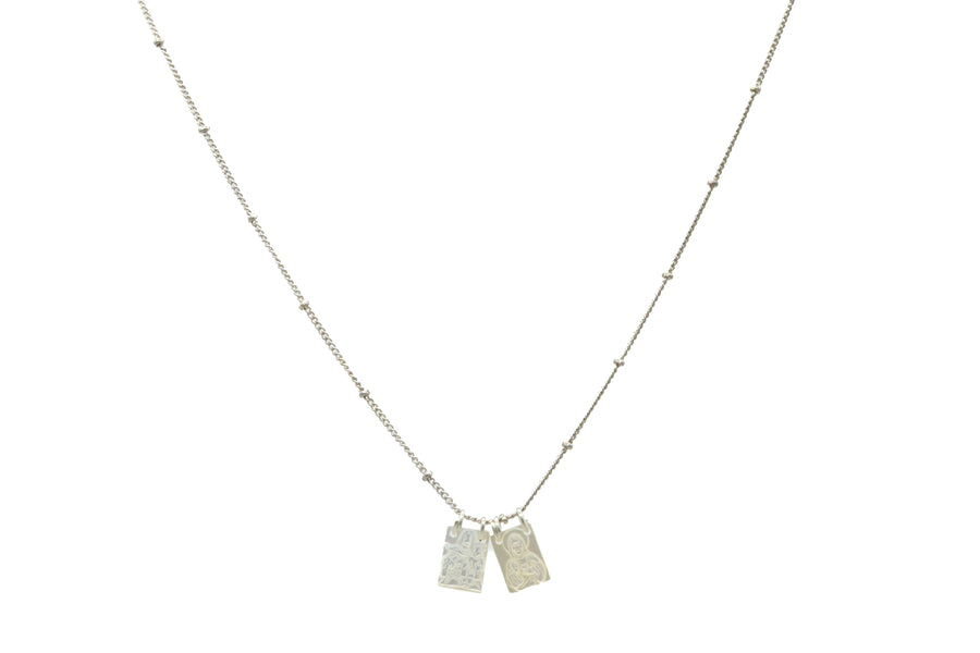 Escapulario de Virgen del Carmen de madre perla plateado