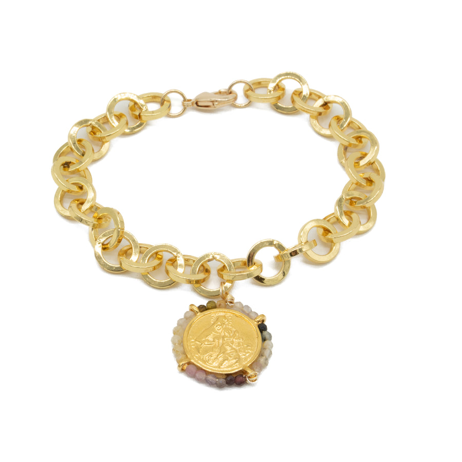Pulsera cadena jumbo Escapulario bordado turmalina