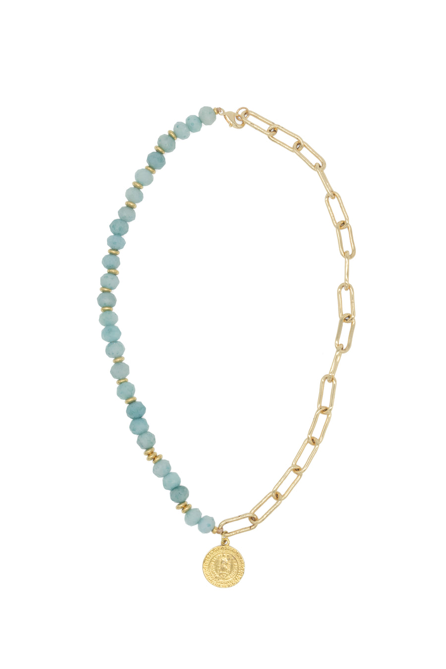 Collar Virgen de Guadalupe con cadena jumbo mitad piedra natural