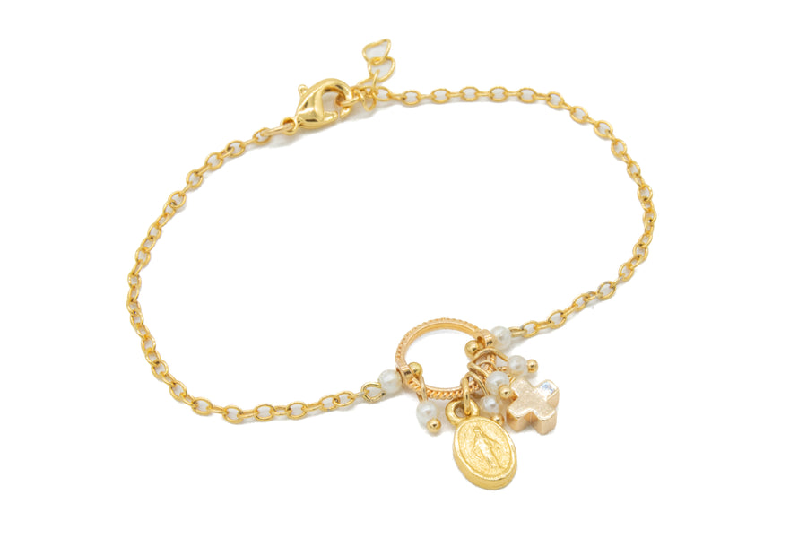 Pulsera círculo con Virgen de Guadalupe y min cruz