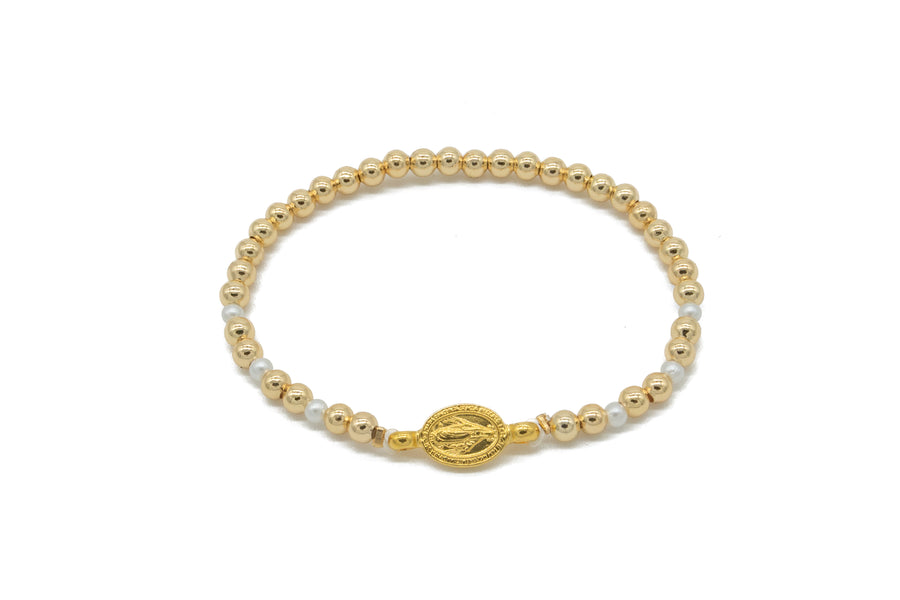 Pulsera Virgen Milagrosa con perlas y dorado