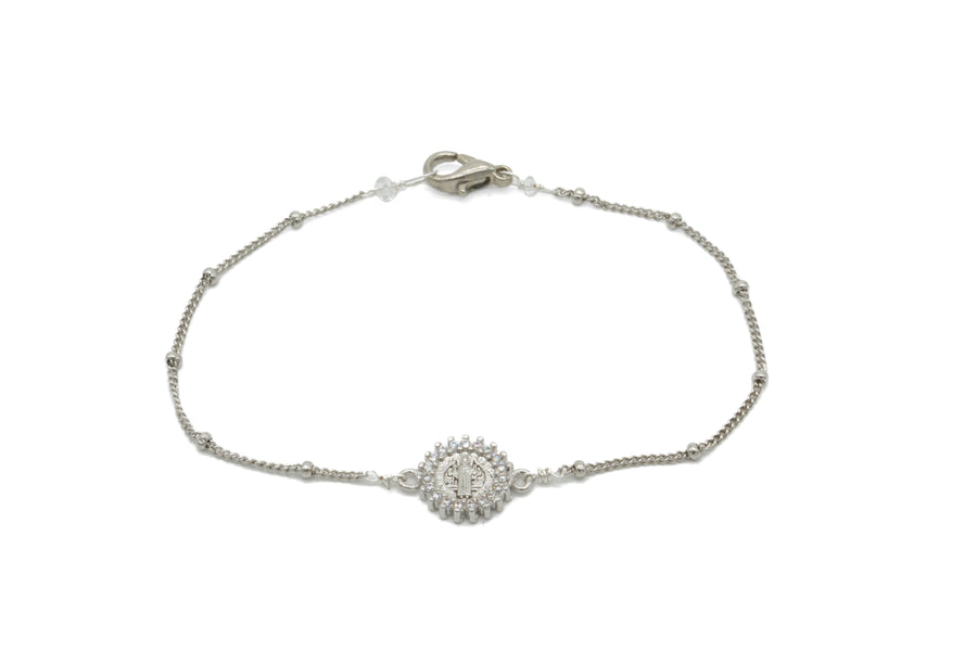 Pulsera de San Benito plateada cadena