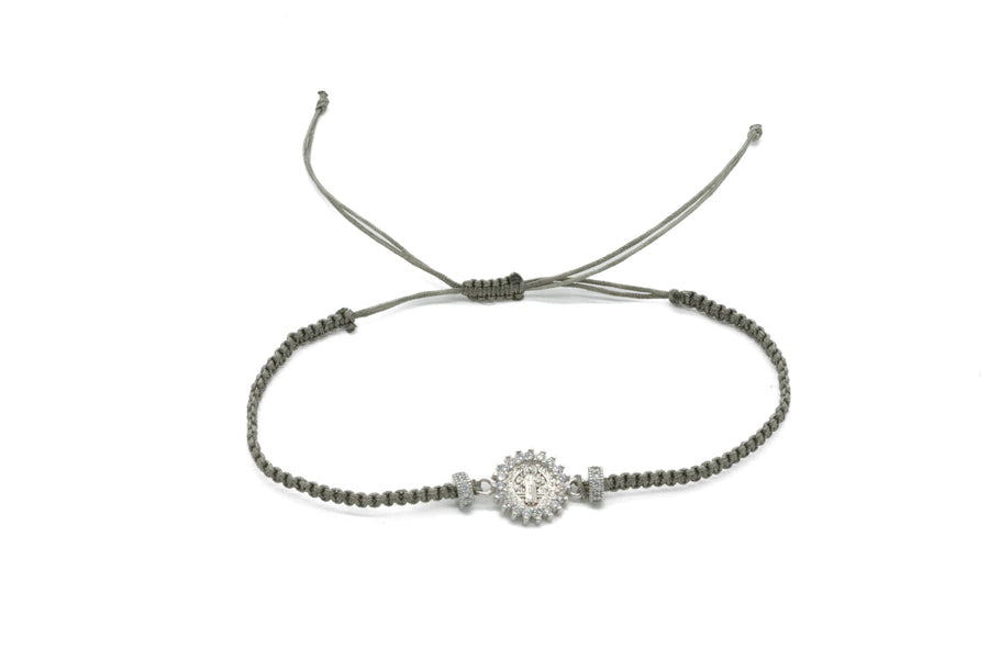 Pulsera plana San Benito y zirconias plateada