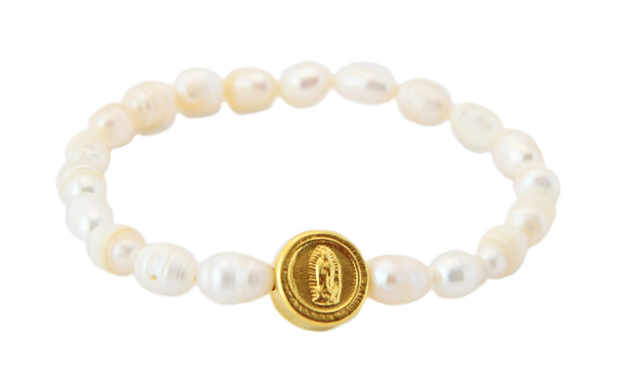 Pulsera de perlas con Virgen de Guadalupe